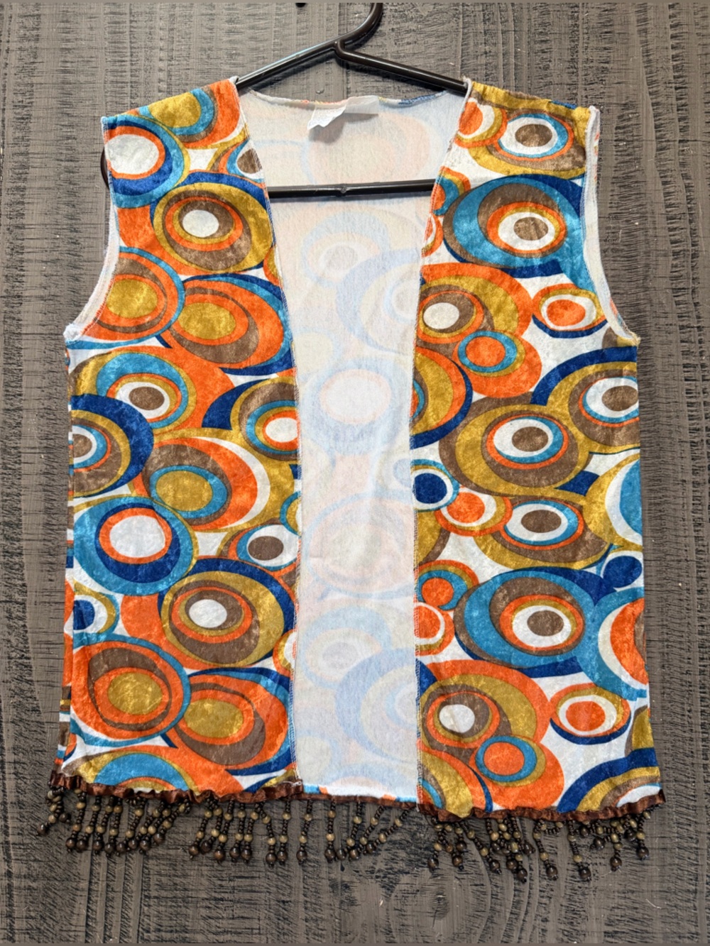 Vibrant Retro Circles Decorative Vest - Orange, Blue & Gold - Beaded Stings